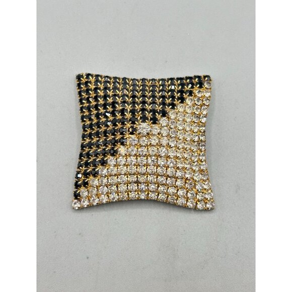 Vintage Rhinestones Pin Brooch Black Clear Prong Set Pyramid Shaped Square Pin - Picture 3 of 7